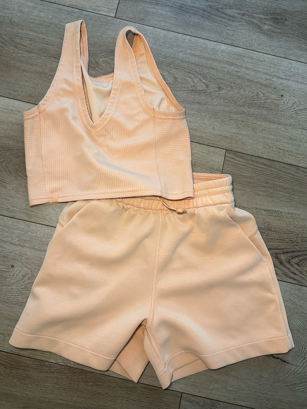lululemon athletica Peach Ribbed Cropped Tank & High-Waist Sweat Shorts Set